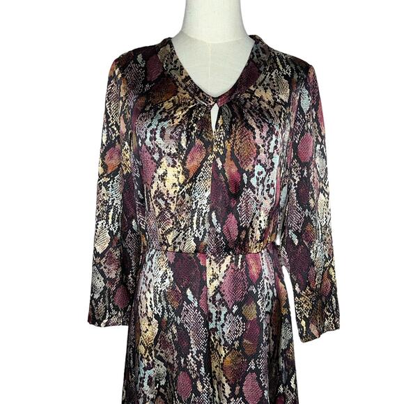 Rebecca Taylor Watercolor Snake Skin Hammered Silk Midi Career Dress Size 4 - Picture 3 of 10